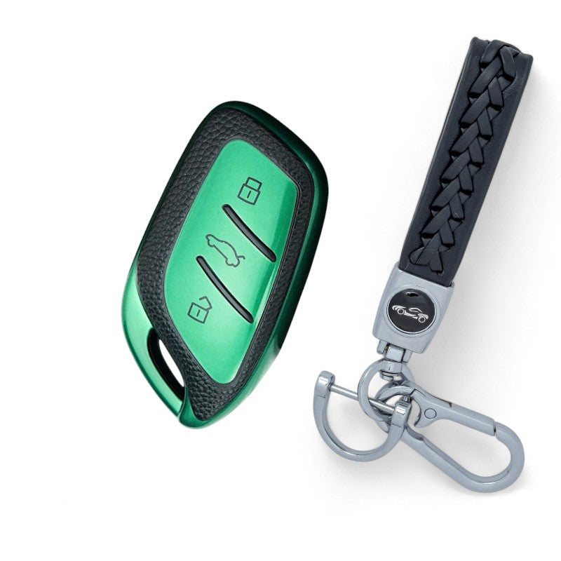 Car Key Cover Compatible MG ZS ev, Astor Smart Key TPU Leather Textured with Keychain