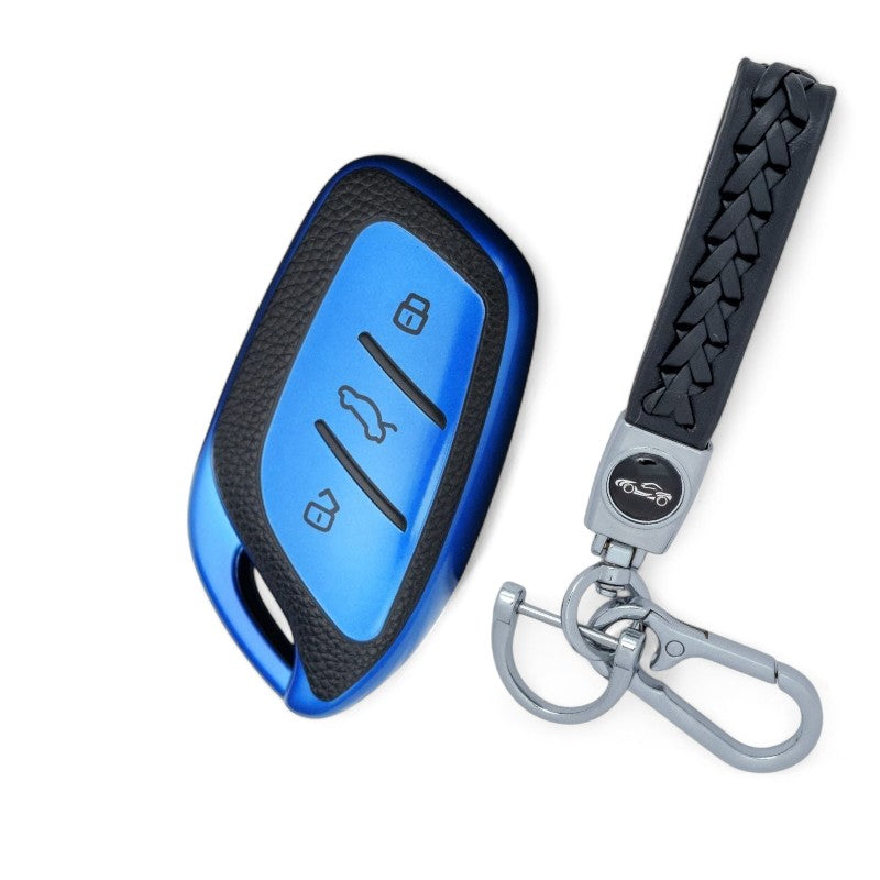 Car Key Cover Compatible MG ZS ev, Astor Smart Key TPU Leather Textured with Keychain