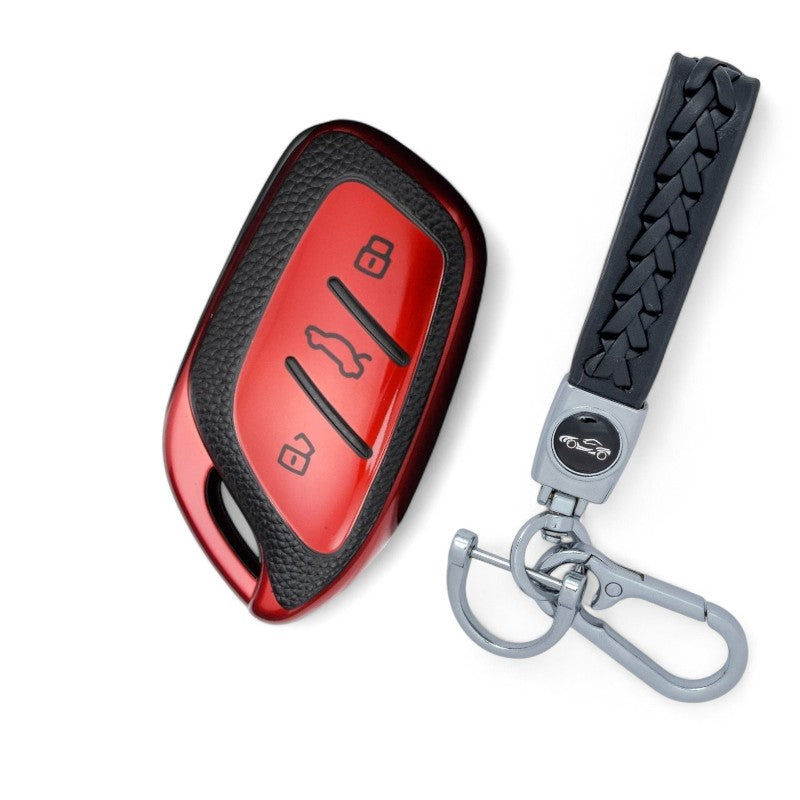 Car Key Cover Compatible MG ZS ev, Astor Smart Key TPU Leather Textured with Keychain