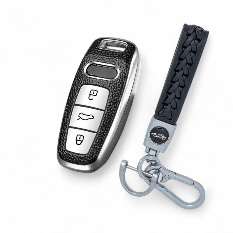 Car Key Case Fits Audi A3 A6 A7 A8 A8L Q8 E-Tron Q5 Q8 C8 RS6 RS7 with Keychain