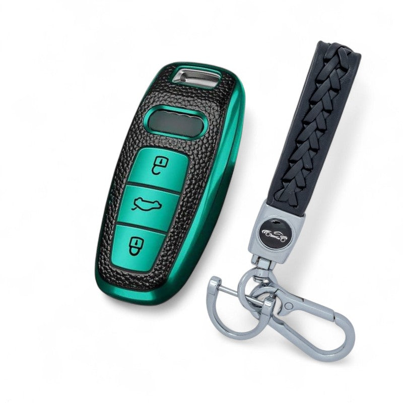 Car Key Case Fits Audi A3 A6 A7 A8 A8L Q8 E-Tron Q5 Q8 C8 RS6 RS7 with Keychain