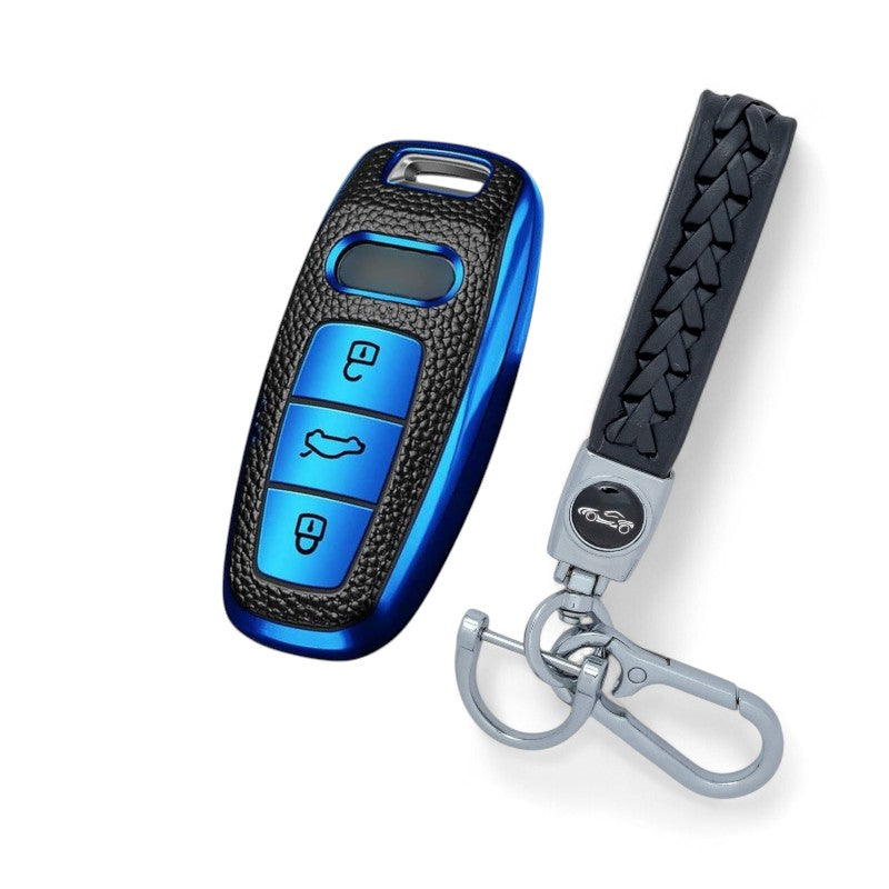 Car Key Case Fits Audi A3 A6 A7 A8 A8L Q8 E-Tron Q5 Q8 C8 RS6 RS7 with Keychain