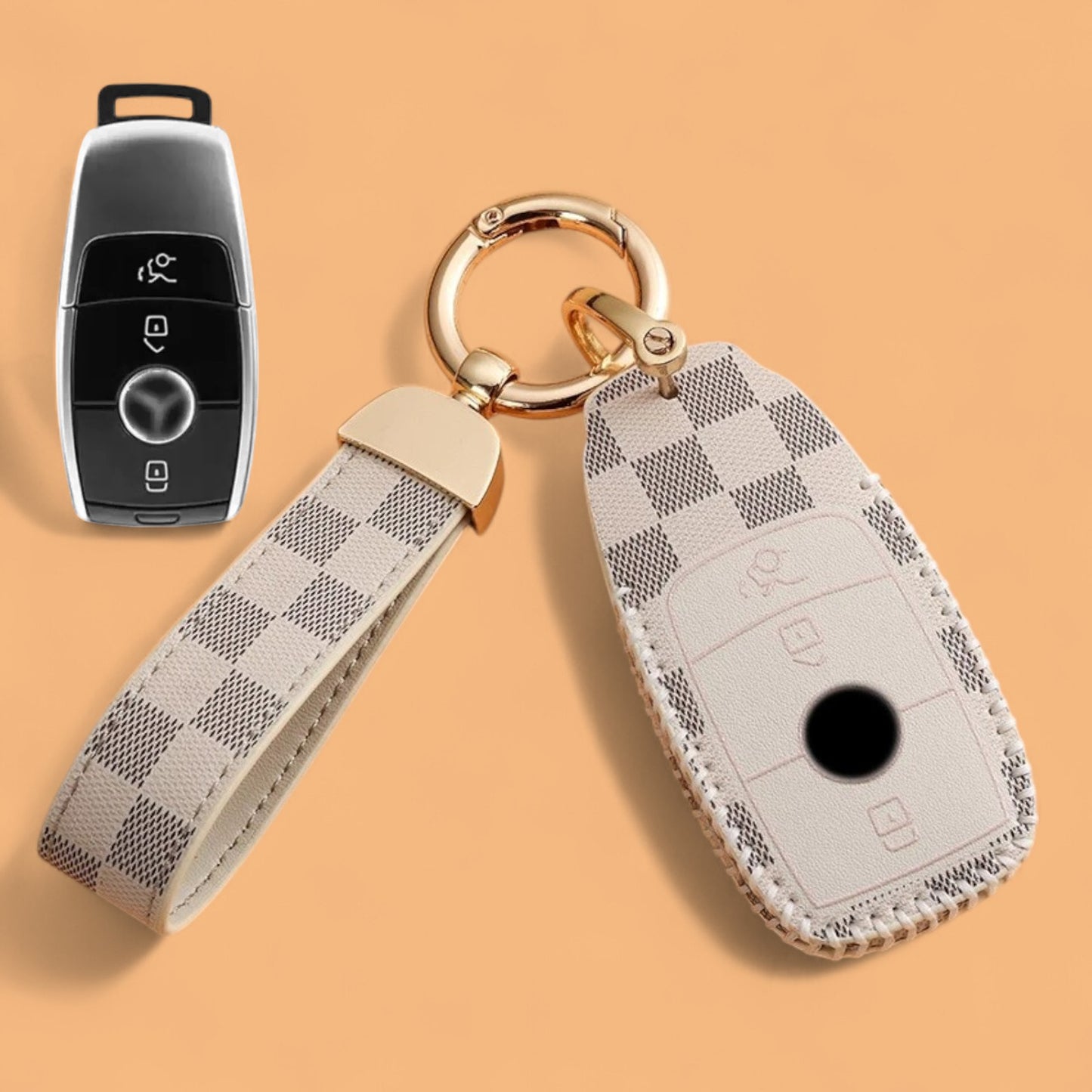 Leather Car Key Fob Case Cover Shell For Mercedes Benz A C E S Class GLS CLE CLA with emblem