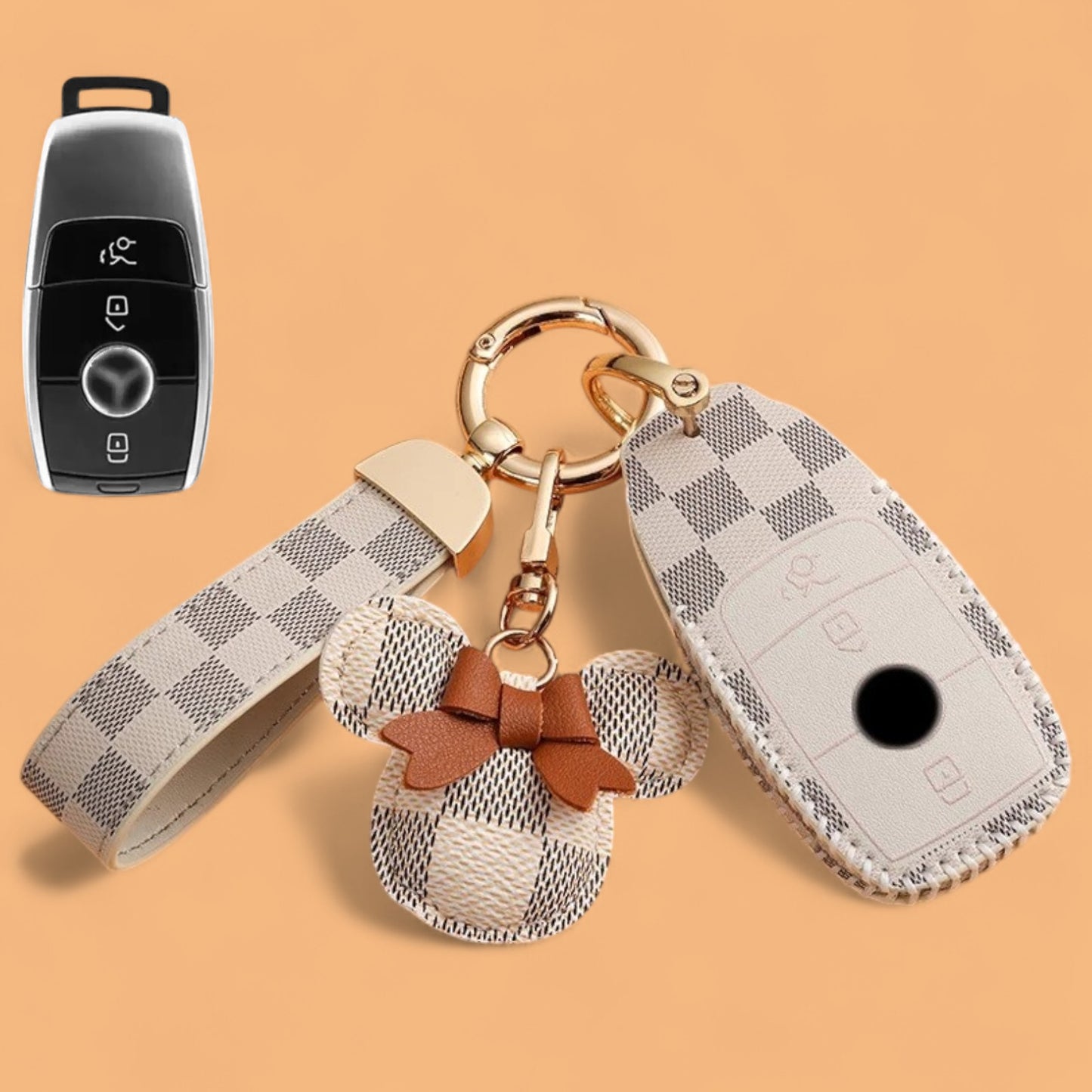 Leather Car Key Fob Case Cover Shell For Mercedes Benz A C E S Class GLS CLE CLA with emblem