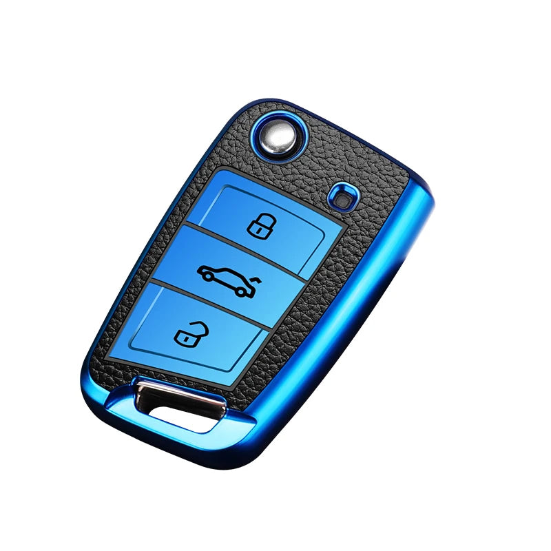 Key Cover For VW Seat Skoda Case Remote Fob Protector Shel Golf TPU Leather TL40