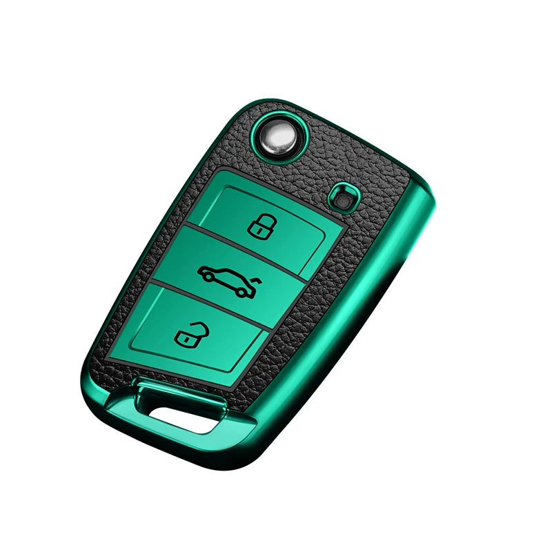 Key Cover For VW Seat Skoda Case Remote Fob Protector Shel Golf TPU Leather TL40
