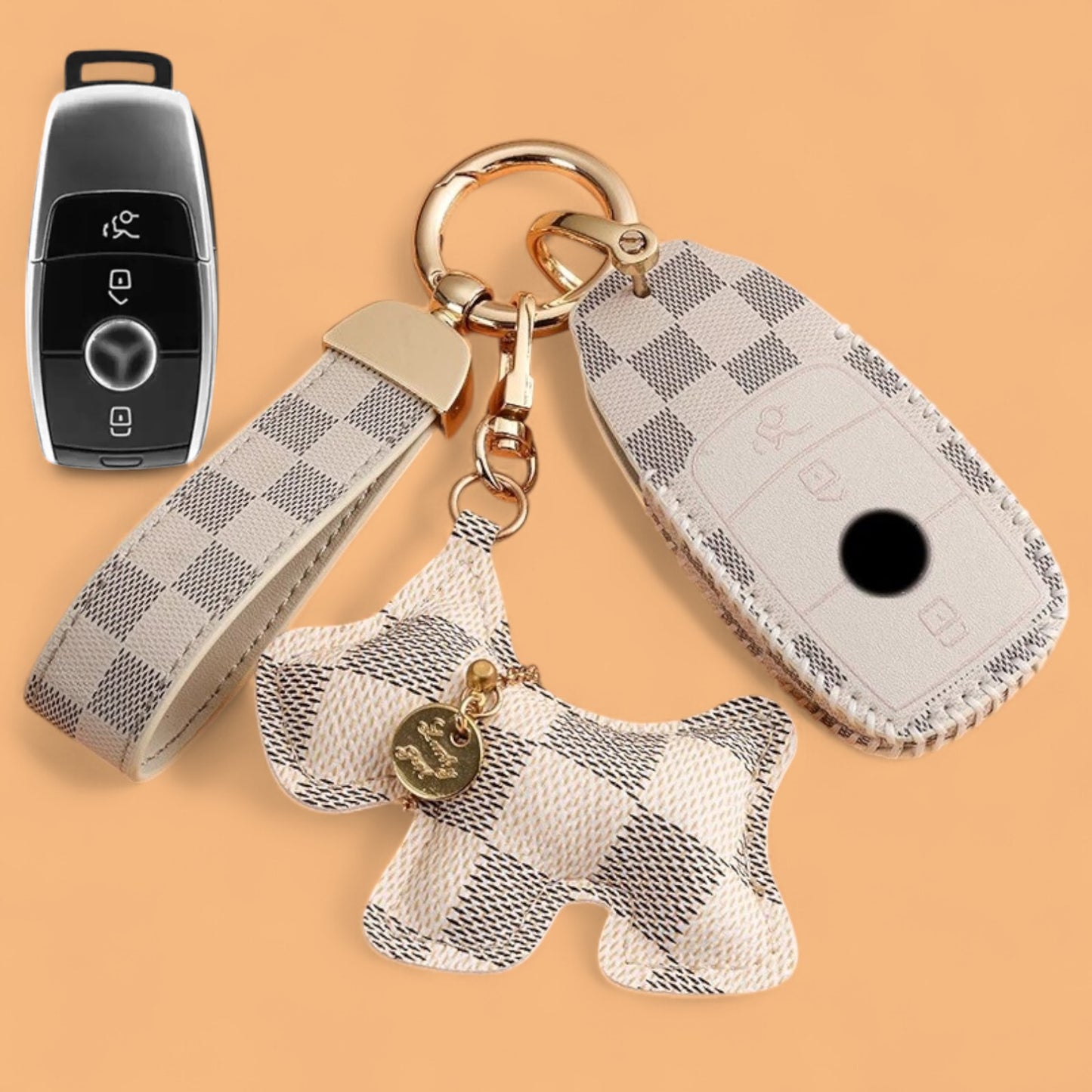 Leather Car Key Fob Case Cover Shell For Mercedes Benz A C E S Class GLS CLE CLA with emblem